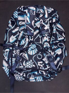 Vera Bradley Navy Blue White Teal Seashell Print Backpack